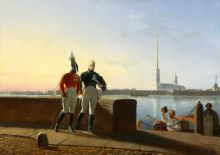 Император Александр I и великий князь Константин Павлович на прогулке. 1843. Л. И. Киль. Картон, масло. 32,0 × 45,5. Государственный музей-заповедник «Павловск» Император Александр I и великий князь Константин Павлович на прогулке. 1843. Л. И. Киль. Картон, масло. 32,0 × 45,5. Государственный музей-заповедник «Павловск»