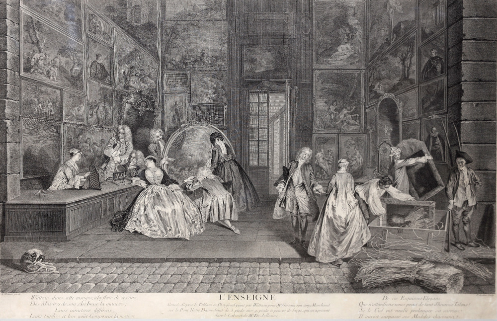 Автор гравюры: Aveline P. (1702-1760), Автор живописного оригинала: Ватто/ Watteau J. (1684-1721). Вывеска лавки Э.Ф. Жерсена. Париж, 1732. Бумага. Офорт, резец Автор гравюры: Aveline P. (1702-1760), Автор живописного оригинала: Ватто/ Watteau J. (1684-1721). Вывеска лавки Э.Ф. Жерсена. Париж, 1732. Бумага. Офорт, резец