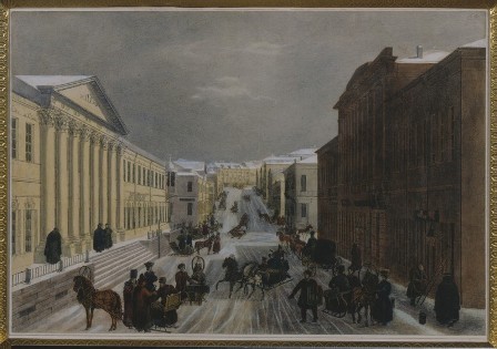 А. Кадоль. Кузнецкий мост. 1825 Бумага, литография, акварель, лак