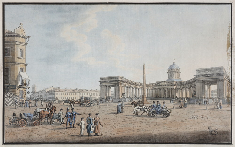 Б. Патерсен Петербург. Новый Казанский собор. 1812 Бумага верже, гравюра очерком, акварель Б. Патерсен Петербург. Новый Казанский собор. 1812 Бумага верже, гравюра очерком, акварель