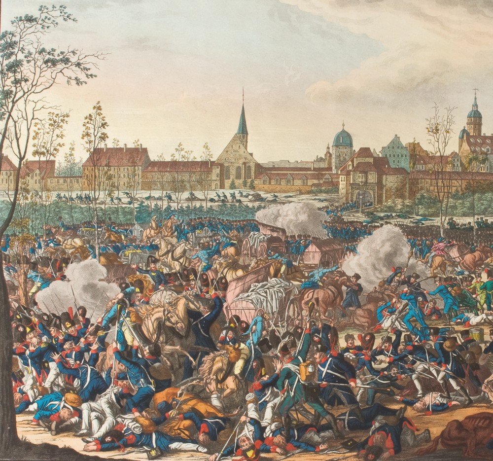 «БИТВА НАРОДОВ» ПРИ ЛЕЙПЦИГЕ 7 (19) ОКТЯБРЯ 1813 ГОДА. Фрагмент И. Ругендас Гравюра. Около 1813 «БИТВА НАРОДОВ» ПРИ ЛЕЙПЦИГЕ 7 (19) ОКТЯБРЯ 1813 ГОДА. Фрагмент И. Ругендас Гравюра. Около 1813