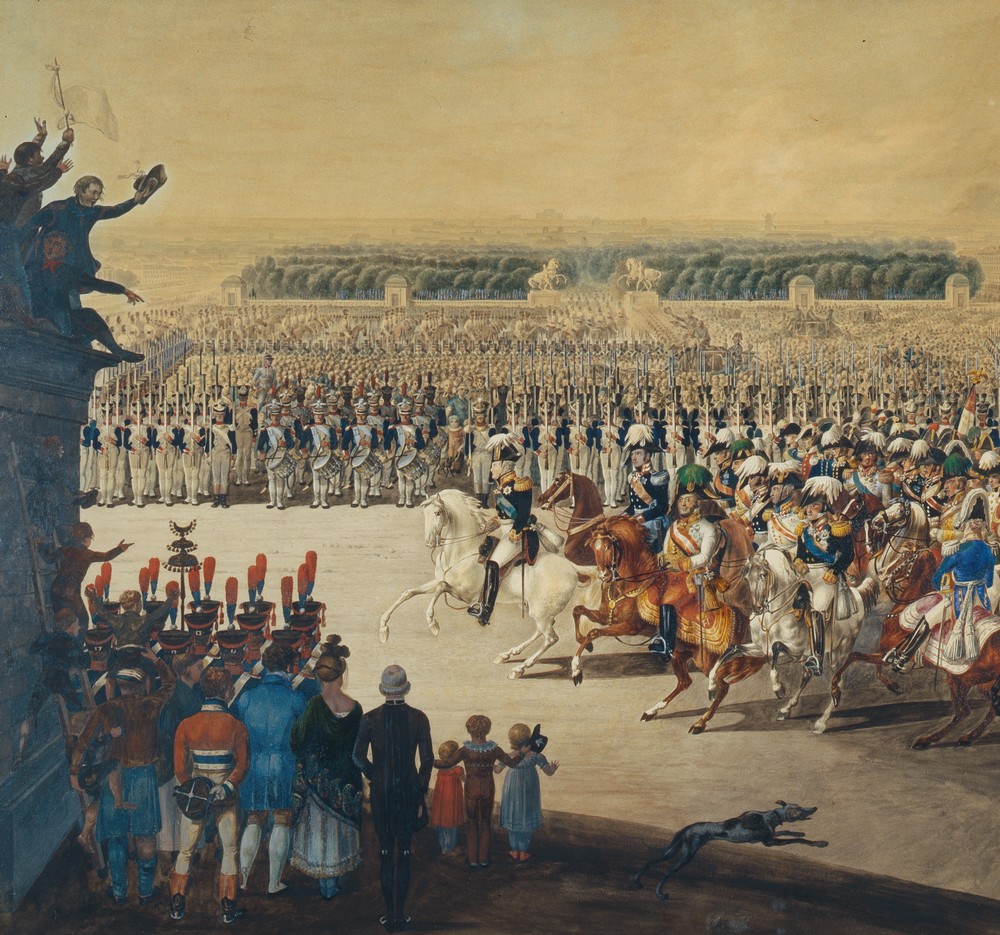 ВСТУПЛЕНИЕ СОЮЗНЫХ ВОЙСК В ПАРИЖ 19 (31) МАРТА 1814 ГОДА. Фрагмент Ф. Малек Акварель, белила, лак.1815 ВСТУПЛЕНИЕ СОЮЗНЫХ ВОЙСК В ПАРИЖ 19 (31) МАРТА 1814 ГОДА. Фрагмент Ф. Малек Акварель, белила, лак.1815
