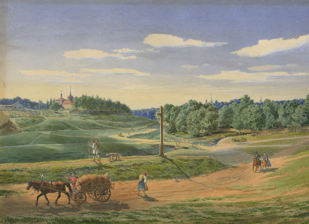 О.А. Петерсон  Вид Овстуга. Дорога на мельницу. 1861  Бумага, акварель