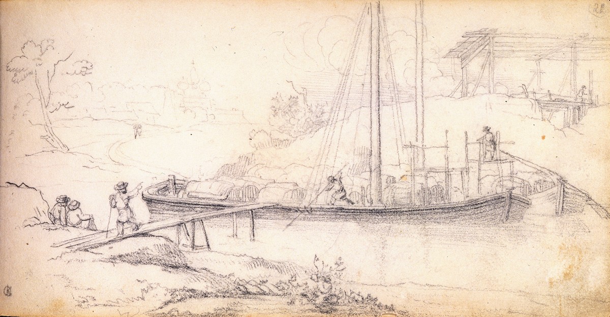 «Волга в Твери». Лист из альбома Е. П. Бакуниной. 1811-1813. О. А. Кипренский. Бумага, карандаш итальянский «Волга в Твери». Лист из альбома Е. П. Бакуниной. 1811-1813. О. А. Кипренский. Бумага, карандаш итальянский