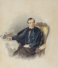 А.И. Клюндер. Портрет А.П. Брюллова. 1840. Бристольский картон, акварель, карандаш, лак.