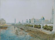 В.С. Садовников. Вид на Кремль с Москворецкого моста. 1854. Бумага, акварель.
