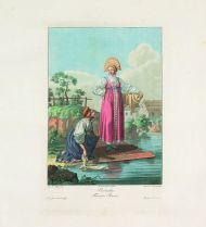 Е.М. Корнеев. Россиянки. 1812. Гравировал И. Ламини. Офорт, акватинта, цветная печать.