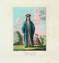 Е.М. Корнеев. Калмыцкая девушка. 1813. Гравировал Е. Скотников. Офорт, акватинта, цветная печать.