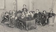 Неизвестный художник. Семейный портрет в интерьере. 1840-е (?). Литография.