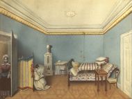 Л. Херн. Интерьер спальни. 1835. Бумага на картоне, акварель