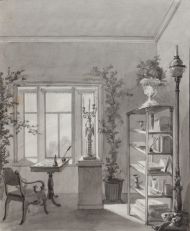 Неизвестный художник. Интерьер кабинета. 1830-е. Бумага, черная акварель