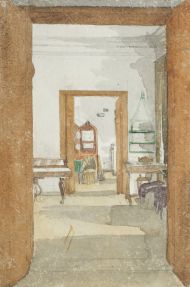 О.П. Орлова. Лист из альбома «Анфилада комнат». Набросок. 1870-е. Бумага, акварель, карандаш