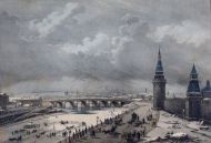 Каменный мост. А. Жоли с оригинала О. Кадоля. 1825. Раскрашенная литография