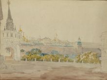 B.C. Садовников. Вид на Кремль с угла Воздвиженки. 1850-е. Бумага, акварель B.C. Садовников. Вид на Кремль с угла Воздвиженки. 1850-е. Бумага, акварель