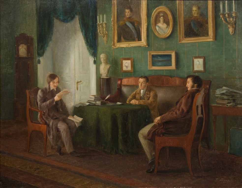Геллер П.И. (1862-1933). Пушкин, Гоголь и Жуковский. 1904; Холст, масло Геллер П.И. (1862-1933). Пушкин, Гоголь и Жуковский. 1904; Холст, масло