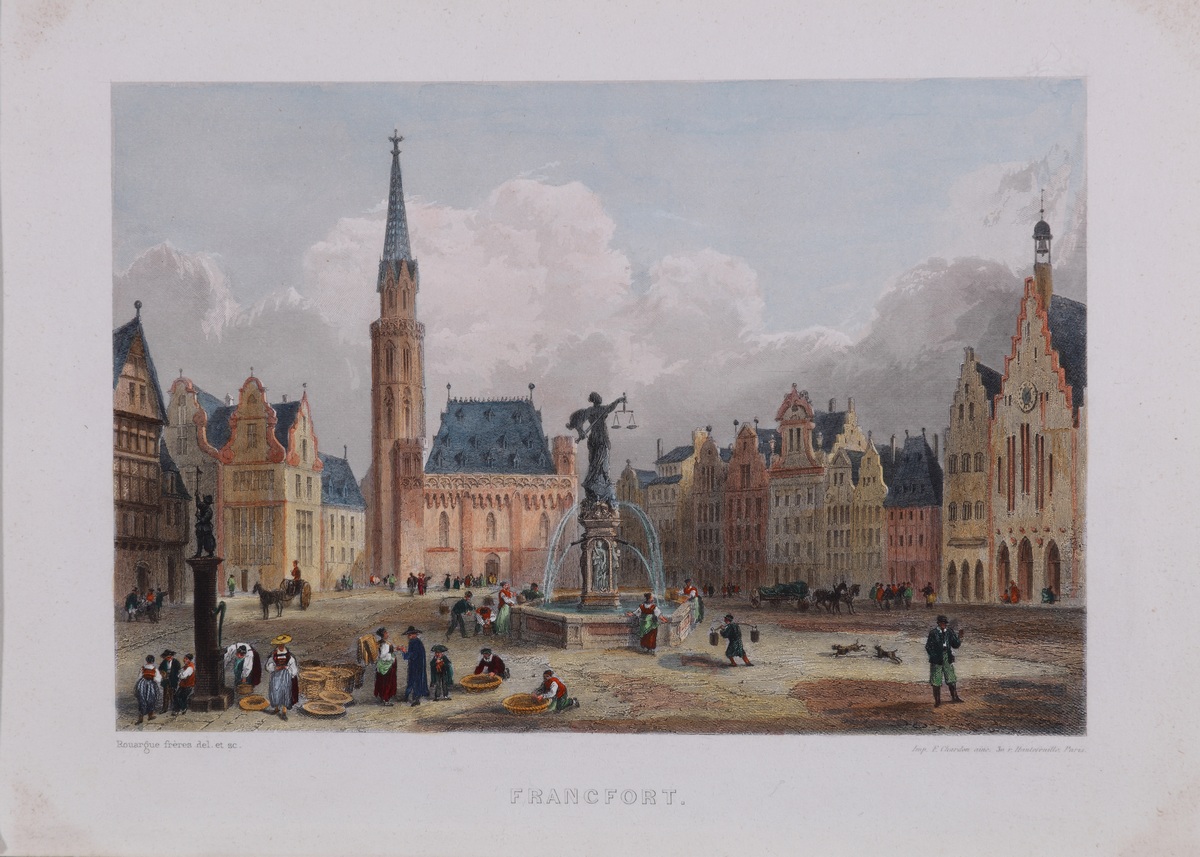 Я. Руарг, Э. Руарг. Вид Франкфурта-на-Майне. 1830¬–1860-е. Резец, акварель Я. Руарг, Э. Руарг. Вид Франкфурта-на-Майне. 1830¬–1860-е. Резец, акварель
