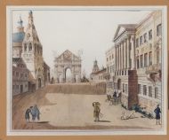 Пекуровский Ю.Б. с оригинала Ф.Я. Алексеева 1810.  Вид дома княгини З.А. Волконской на Тверской. 1977. Фотобумага, акварель.