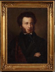 Неизвестный художник, Портрет А.С. Пушкина. Тип О.А. Кипренского. 1860-1880-е. Холст, масло.