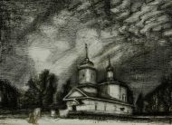 Антонова Л.Л. Тригорское. Церковь св. Георгия. 2011г. Бумага, цв. автолитография. 