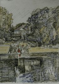 Антонова Л.Л. "Михайловское. Осень". 2015 г. Бумага, масляная пастель. 