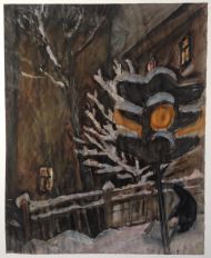 В. Куцевич.  Вечерняя улица. бум. гуашь. 1997.