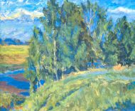 А. Добрягин. Березы над рекой. 1999 г. Холст, масло.