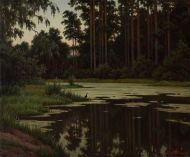 Щербаков Б.В. Вечер на Черном Ганнибаловском пруду. 1985 Оргалит, масло