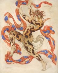 Бакст (Розенберг) Л.С. (1866 – 1924). В.Ф. Нижинский в роли Фавна. Эскиз костюма к балету «Послеполуденный отдых Фавна». 1912. Бумага, акварель, гуашь, золотая краска, карандаш Бакст (Розенберг) Л.С. (1866 – 1924). В.Ф. Нижинский в роли Фавна. Эскиз костюма к балету «Послеполуденный отдых Фавна». 1912. Бумага, акварель, гуашь, золотая краска, карандаш