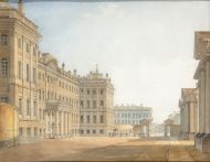 Садовников Василий Семенович (1800-1879). Вид Аничковского дворца с парадного двора. 1830-е. Бумага, акварель.